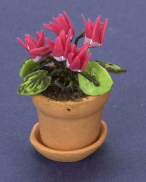 Dollhouse Miniature Cyclamen In Pot, Hot Pink